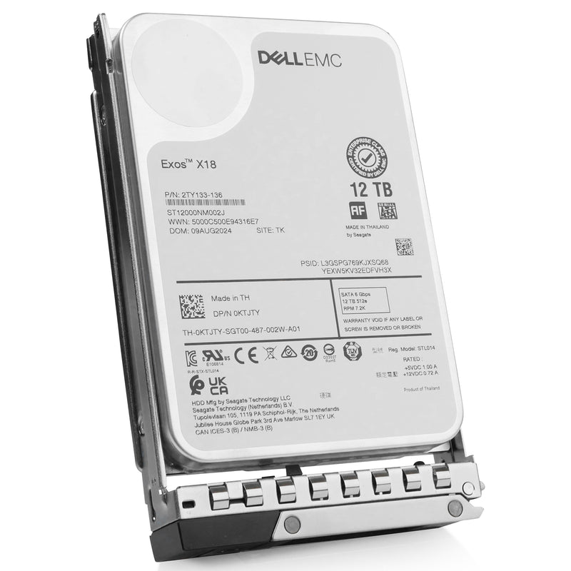 Dell G14 0KTJTY 12TB 7.2K RPM SATA 6Gb/s 512e 3.5in Refurbished HDD, front angled view