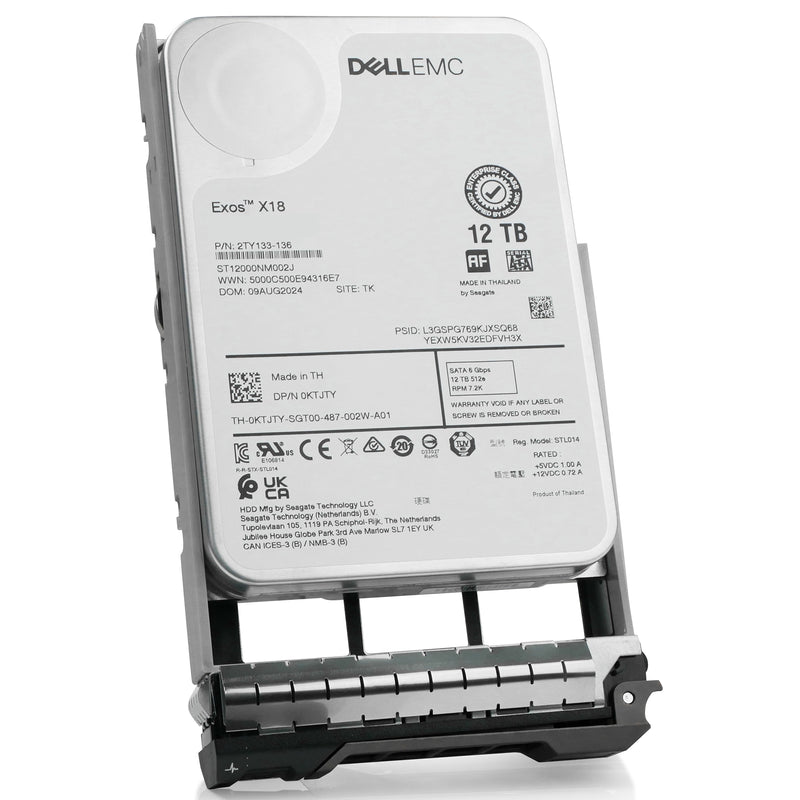 Dell G13 0KTJTY 12TB 7.2K RPM SATA 6Gb/s 512e 3.5in Hard Drive, front angled view
