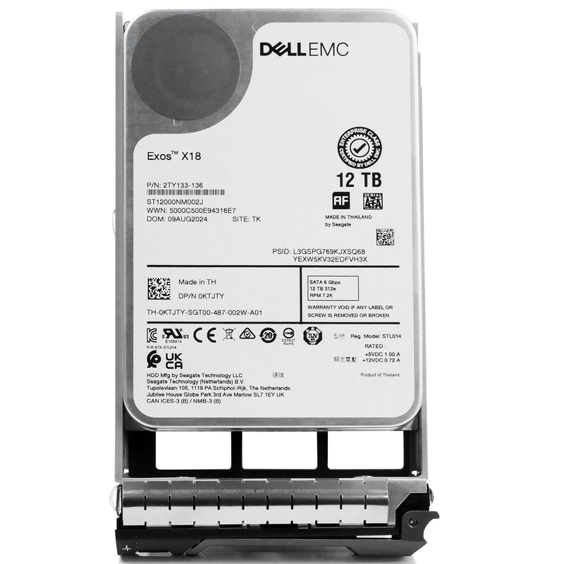 Dell G13 0KTJTY 12TB 7.2K RPM SATA 6Gb/s 512e 3.5in Hard Drive, front view