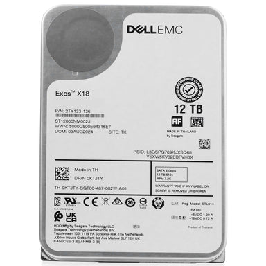 Dell/Seagate Exos X18 ST12000NM002J 12TB 7.2K RPM SATA 6Gb/s 512e 3.5in Hard Drive, front view
