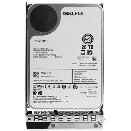 Dell G14 0WDVF4 20TB 7.2K RPM SATA 6Gb/s 512e 3.5in Hard Drive, front view
