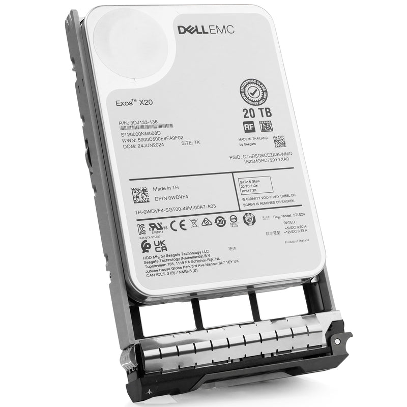 Dell G13 0WDVF4 20TB 7.2K RPM SATA 6Gb/s 512e 3.5in Hard Drive, front angled view
