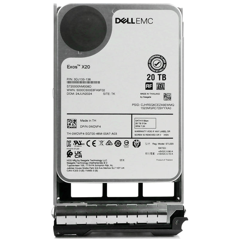 Dell G13 0WDVF4 20TB 7.2K RPM SATA 6Gb/s 512e 3.5in Hard Drive, front view