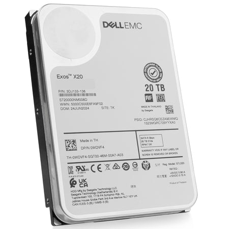 Dell/Seagate Exos X20 ST20000NM008D 20TB 7.2K RPM SATA 6Gb/s 512e 3.5in Hard Drive, front angled view