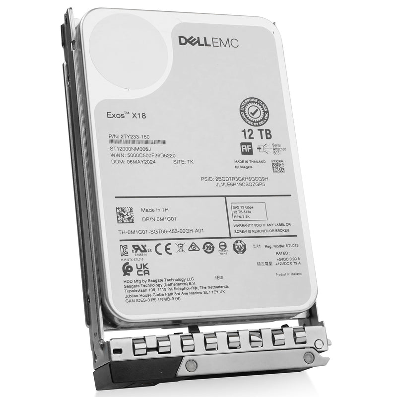 Dell G14 0M1C0T 12TB 7.2K RPM SAS 12Gb/s 512e 3.5in Hard Drive, front angled view