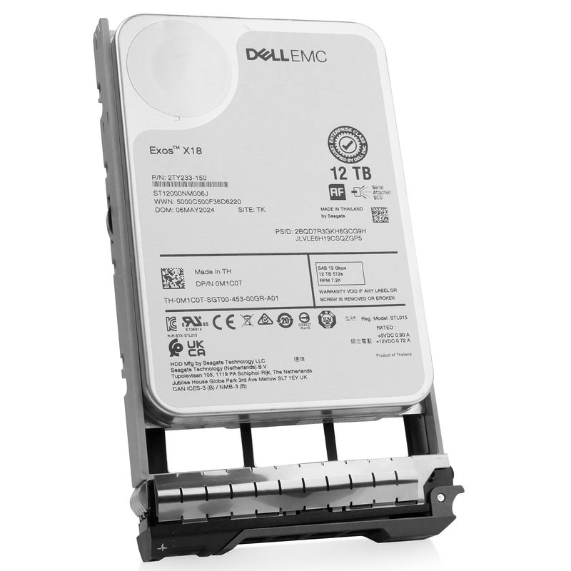 Dell G13 0M1C0T 12TB 7.2K RPM SAS 12Gb/s 512e 3.5in Hard Drive, front angled view