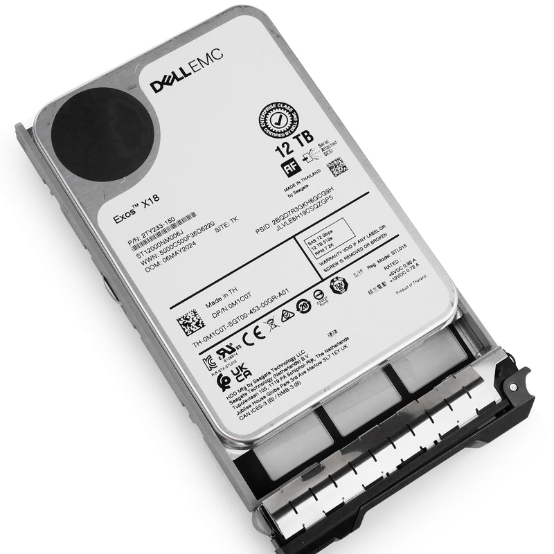 Dell G13 0M1C0T 12TB 7.2K RPM SAS 12Gb/s 512e 3.5in Enterprise Hard Drive, front bottom angled view