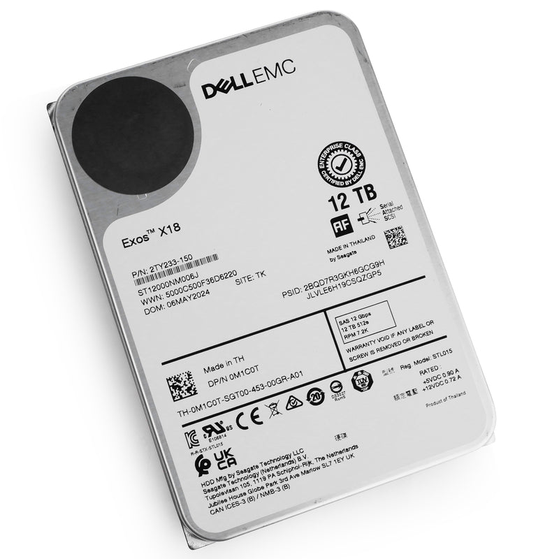 Dell/Seagate Exos X16 ST12000NM006J 12TB 7.2K RPM SAS 12Gb/s 512e 3.5in Refurbished HDD