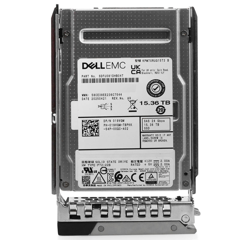 Dell G14/15/16 019VGM 15.36TB 1 DWPD SAS-4 24Gb/s 3D TLC 2.5in Enterprise Solid State Drive, front view