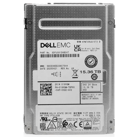 Dell/Kioxia PM7-R KPM7XRUG15T3 15.36TB 1 DWPD SAS-4 24Gb/s 3D TLC 2.5in Refurbished SSD