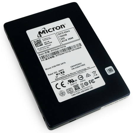 Dell/Micron 5100 PRO MTFDDAK1T9TCB 1.92TB SATA 6Gb/s 3D TLC 2.5in Solid State Drive, front bottom angled view