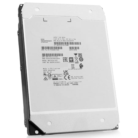 HP/Toshiba MG07 MG07ACA14TE 14TB 7.2K RPM SATA 6Gb/s 512e 3.5in Hard Drive, front angled view
