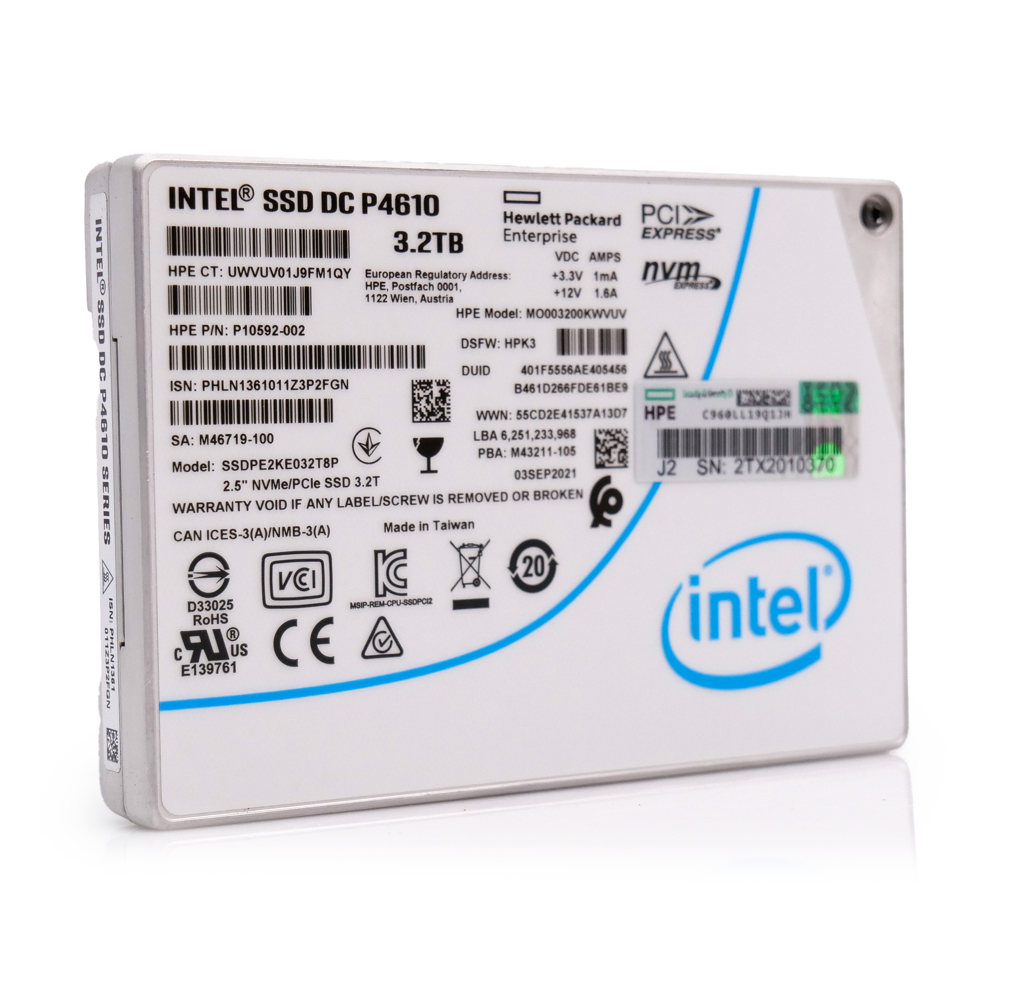 Intel SSDPE2KE032T8P 3.2TB 3 DWPD PCIe Gen 3.1 x4 4GB/s Mixed Use 3D TLC 2.5in Solid State Drive