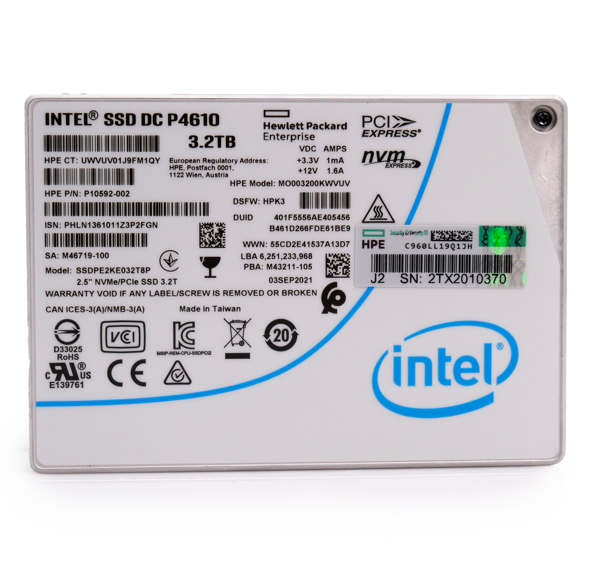 Intel SSDPE2KE032T8P 3.2TB 3 DWPD PCIe Gen 3.1 x4 4GB/s Mixed Use 3D TLC 2.5in Solid State Drive