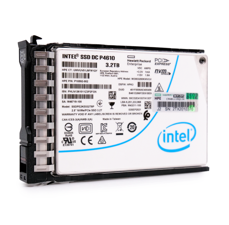HP/Intel Generation 10 P10592-002 3.2TB 3 DWPD PCIe Gen 3.1 x4 4GB/s Mixed Use 3D TLC U.2 NVMe 2.5in Solid State Drive