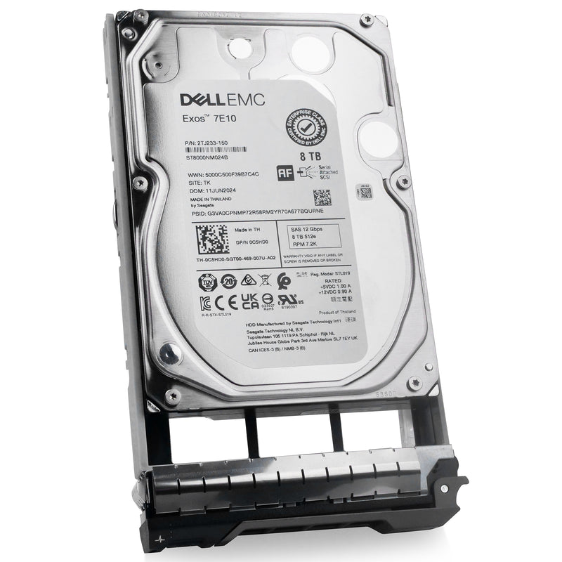 Dell G13 0C5HD0 8TB 7.2K RPM SAS 12Gb/s 512e 3.5in Hard Drive, front angled view