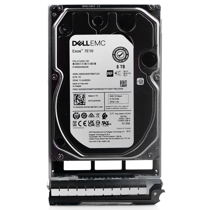Dell G13 0C5HD0 8TB 7.2K RPM SAS 12Gb/s 512e 3.5in Hard Drive, front view