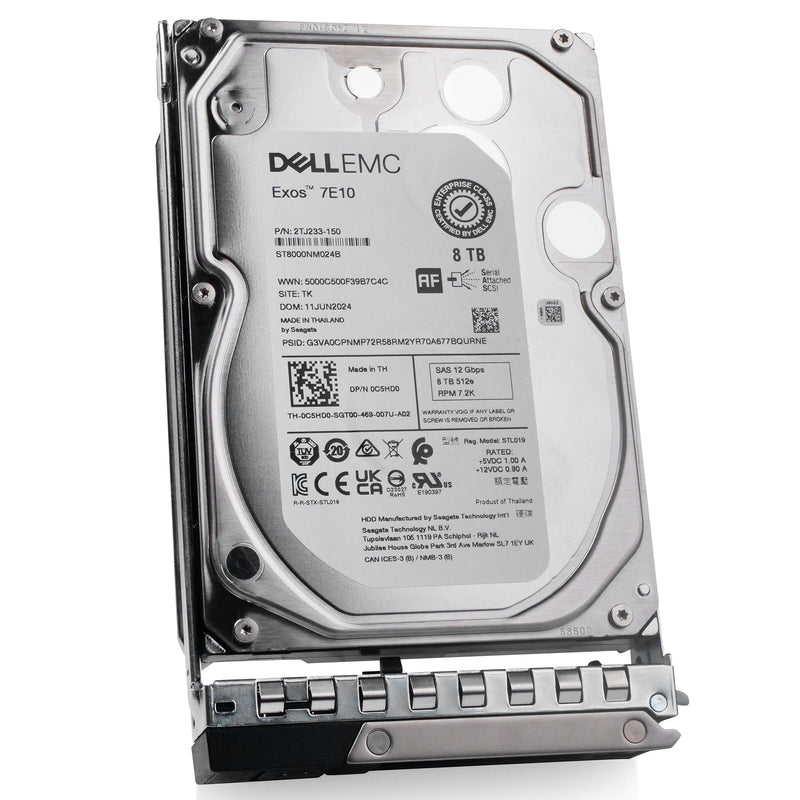 Dell G14 0C5HD0 8TB 7.2K RPM SAS 12Gb/s 512e 3.5in Hard Drive, front angled view