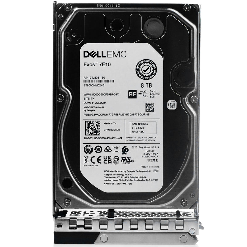 Dell G14 0C5HD0 8TB 7.2K RPM SAS 12Gb/s 512e 3.5in Hard Drive, front view