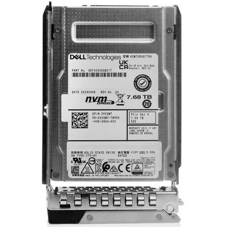 Dell G14 0VV2M7 7.68TB 1 DWPD PCIe Gen 4.0 x4 8GB/s 3D TLC U.2 NVMe 2.5in Solid State Drive, front view