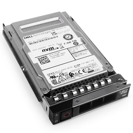 Dell G14 0VV2M7 7.68TB 1 DWPD PCIe Gen 4.0 x4 8GB/s 3D TLC U.2 NVMe 2.5in Solid State Drive, front bottom angled view