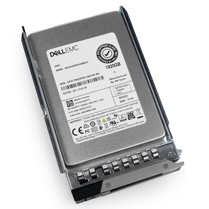 Dell G14 0GKTF1 1.92TB SATA 6Gb/s 3D TLC 2.5in Refurbished SSD, front angled view