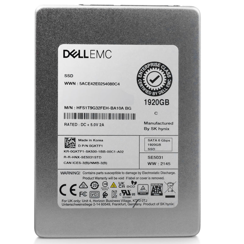 Dell/SK Hynix HFS1T9G32FEH 1.92TB SATA 6Gb/s 2.5in Refurbished SSD, front view