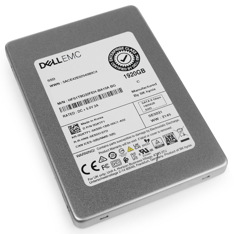 Dell/SK Hynix HFS1T9G32FEH 1.92TB SATA 6Gb/s 2.5in Refurbished SSD, front bottom angled view