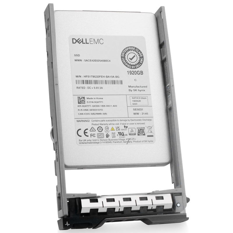 Dell G13 0GKTF1 1.92TB SATA 6Gb/s 3D TLC 2.5in Refurbished SSD, front angled view
