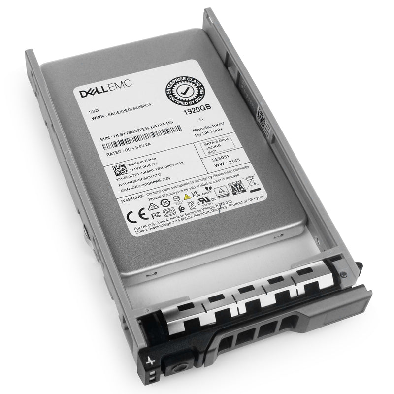 Dell G13 0GKTF1 1.92TB SATA 6Gb/s 3D TLC 2.5in Refurbished SSD, front bottom angled view