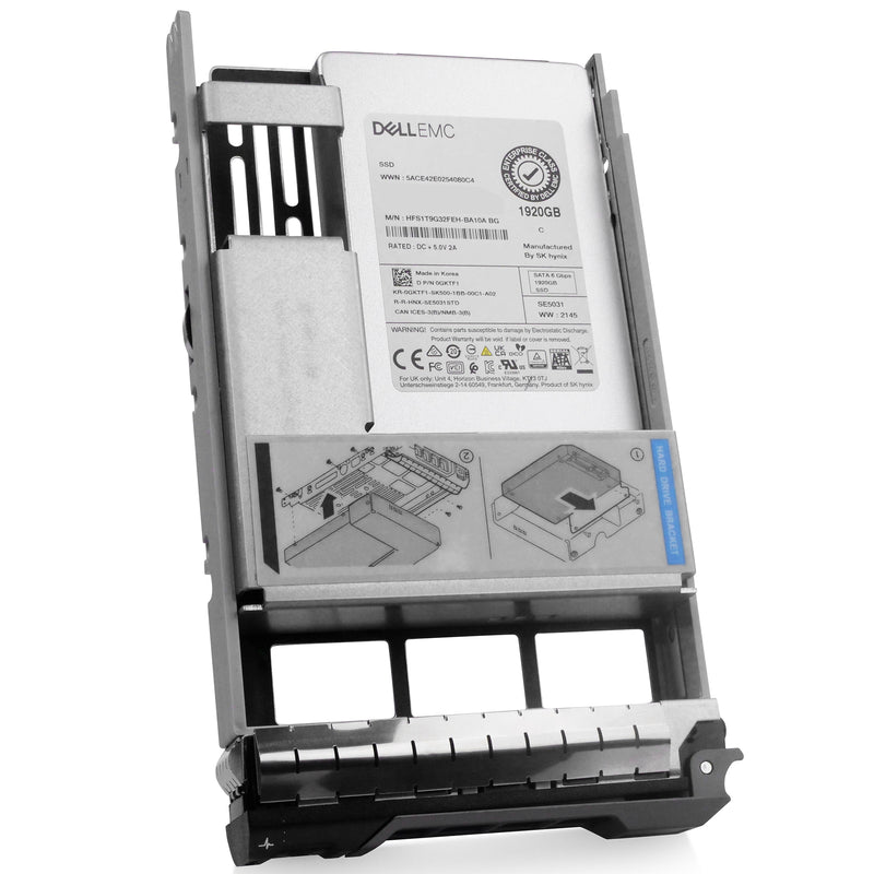 Dell G13 0GKTF1 1.92TB SATA 6Gb/s 3D TLC Hybrid 3.5in Refurbished SSD front angled view