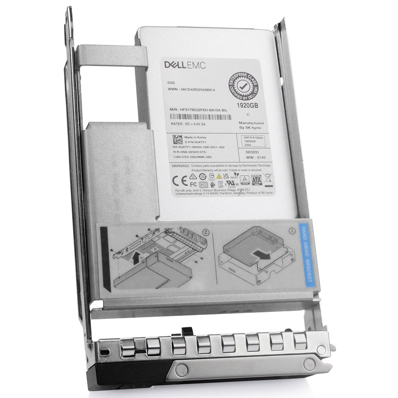 Dell G14 0GKTF1 1.92TB SATA 6Gb/s 3D TLC Hybrid 3.5in Refurbished SSD, front angled view