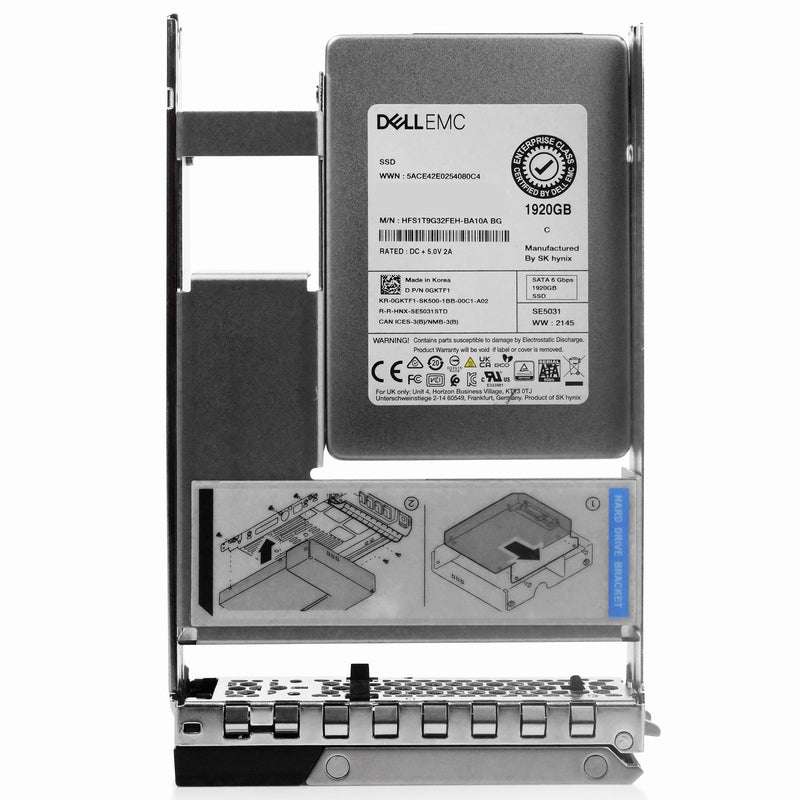 Dell G14 0GKTF1 1.92TB SATA 6Gb/s 3D TLC Hybrid 3.5in Refurbished SSD, front view