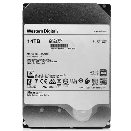 Western Digital Ultrastar DC HC530 WUH721414AL4200 0F31000 14TB 7.2K RPM SAS 12Gb/s 4Kn 3.5in Refurbished HDD, front view