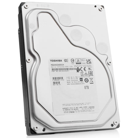 Toshiba MG08 MG08SDA800A 8TB 7.2K RPM SAS 12Gb/s 4Kn 3.5in Hard Drive, front angled view