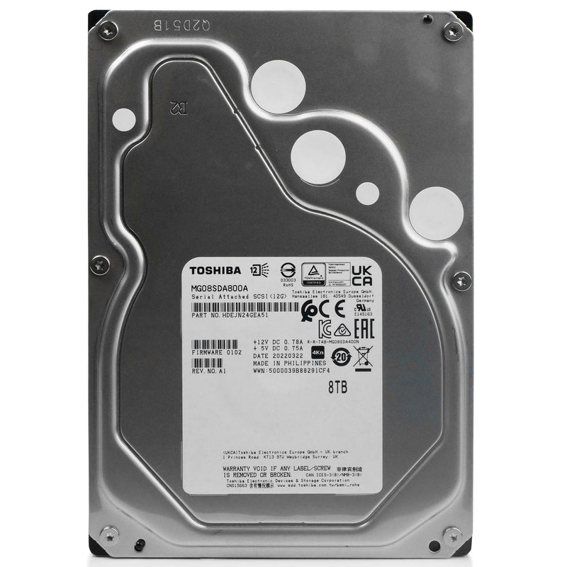 Toshiba MG08 MG08SDA800A 8TB 7.2K RPM SAS 12Gb/s 4Kn 3.5in Hard Drive, front view