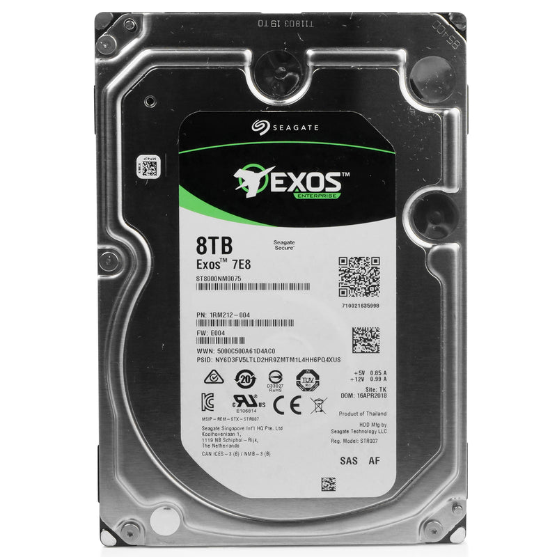Seagate Exos 7E8 ST8000NM0075 8TB 7.2K RPM SAS 12Gb/s 256MB 3.5" Refurbished HDD, front view