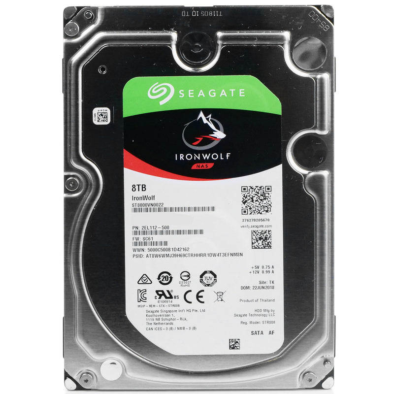 Seagate IronWolf ST8000VN0022 8TB 7.2K RPM SATA 6Gb/s 512e 3.5in Refurbished HDD, front view