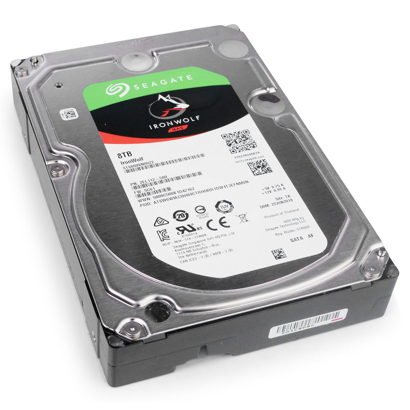Seagate IronWolf ST8000VN0022 8TB 7.2K RPM SATA 6Gb/s 512e 3.5in Refurbished HDD, front bottom view