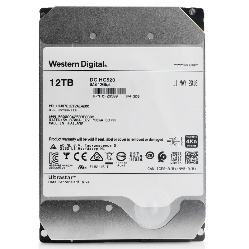 Western Digital Ultrastar He12 HUH721212AL4200 0F29560 12TB 7.2K RPM SAS 12Gb/s 4Kn 256MB 3.5" ISE HDD