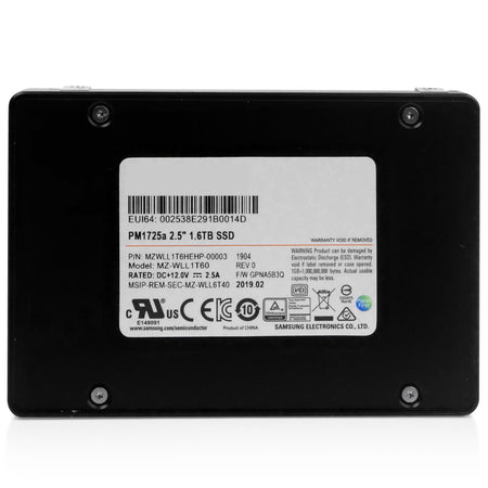 Samsung PM1725a MZWLL1T6HEHP 1.6TB 5 DWPD PCIe Gen 3.0 x4 4GB/s 3D TLC U.2 NVMe 2.5in Refurbished SSD, front view