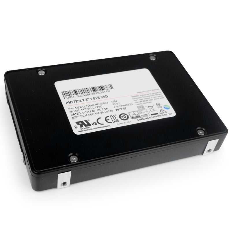 Samsung PM1725a MZWLL1T6HEHP 1.6TB 5 DWPD PCIe Gen 3.0 x4 4GB/s 3D TLC U.2 NVMe 2.5in Refurbished SSD, front bottom angled view
