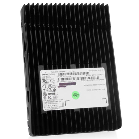 HP/Micron 7450 MAX MTFDKCC6T4TFS 6.4TB 3 DWPD PCIe Gen 4.0 x4 8GB/s 3D TLC U.3 NVMe 2.5in Solid State Drive, front angled view