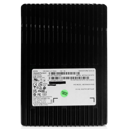 HP/Micron 7450 MAX MTFDKCC6T4TFS 6.4TB 3 DWPD PCIe Gen 4.0 x4 8GB/s 3D TLC U.3 NVMe 2.5in Solid State Drive, front view