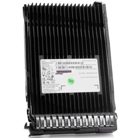 HP G8 G9 G10 MO006400KXPAB P54270-004 6.4TB 3 DWPD PCIe Gen 4.0 x4 8GB/s 3D TLC U.3 NVMe 2.5in Solid State Drive, front angled view