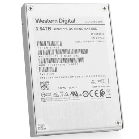 Western Digital Ultrastar DC SS200 0TS1405 3.84TB 1 DWPD SAS 12Gb/s MLC 2.5in Refurbished SSD, front angled view