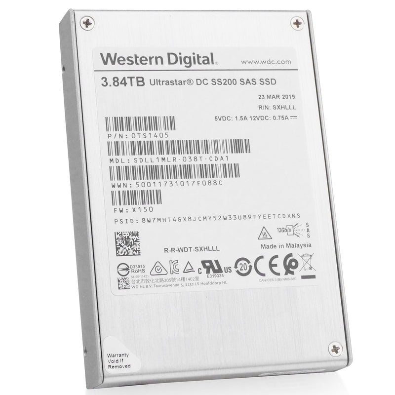 Western Digital Ultrastar DC SS200 0TS1405 3.84TB 1 DWPD SAS 12Gb/s MLC 2.5in Refurbished SSD, front angled view