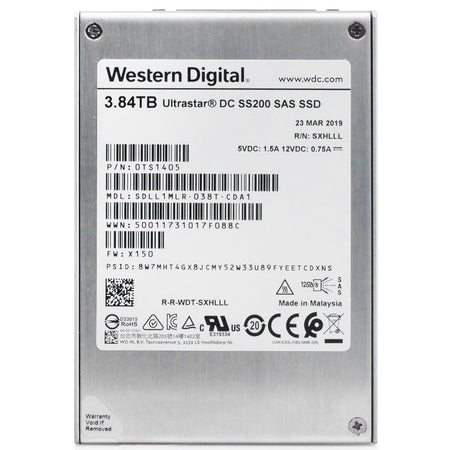 Western Digital Ultrastar DC SS200 0TS1405 3.84TB 1 DWPD SAS 12Gb/s MLC 2.5in Refurbished SSD, front view