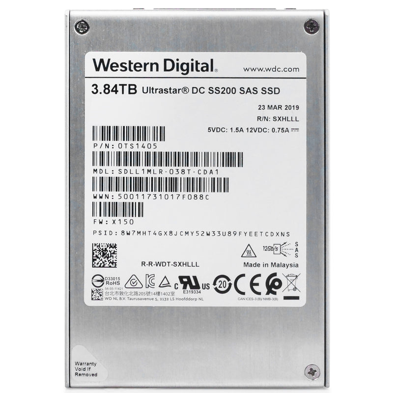 Western Digital Ultrastar DC SS200 0TS1405 3.84TB 1 DWPD SAS 12Gb/s MLC 2.5in Refurbished SSD, front view