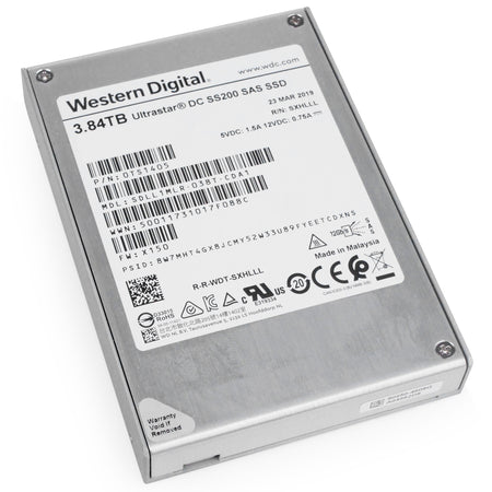 Western Digital Ultrastar DC SS200 0TS1405 3.84TB 1 DWPD SAS 12Gb/s MLC 2.5in Refurbished SSD, front bottom angled view